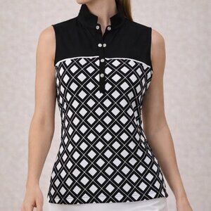 Daily Sports Brie Black White Sleeveless Golf Polo Shirt L